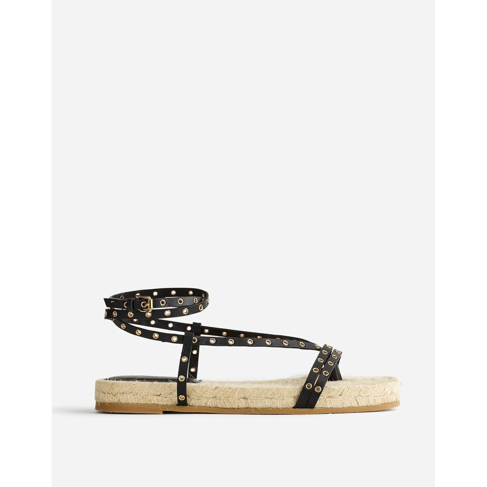 Madewell Mira Espadrille Thong Sandal Ankle Wrap Grommet Leather Black NV826 10 - Picture 9 of 9